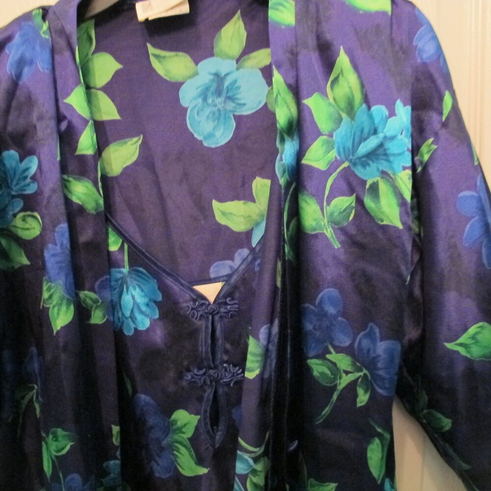 Pajama set Kimono Size Medium  Blues and Greens   Camisole and cover up  Silky